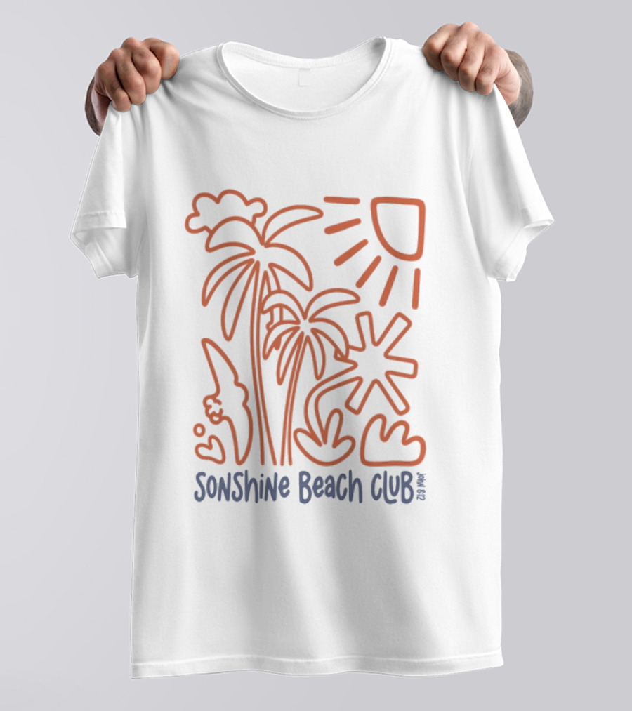 Five2 Sonshine Beach Club Palm Trees Sun And Surf Vibes T-Shirt