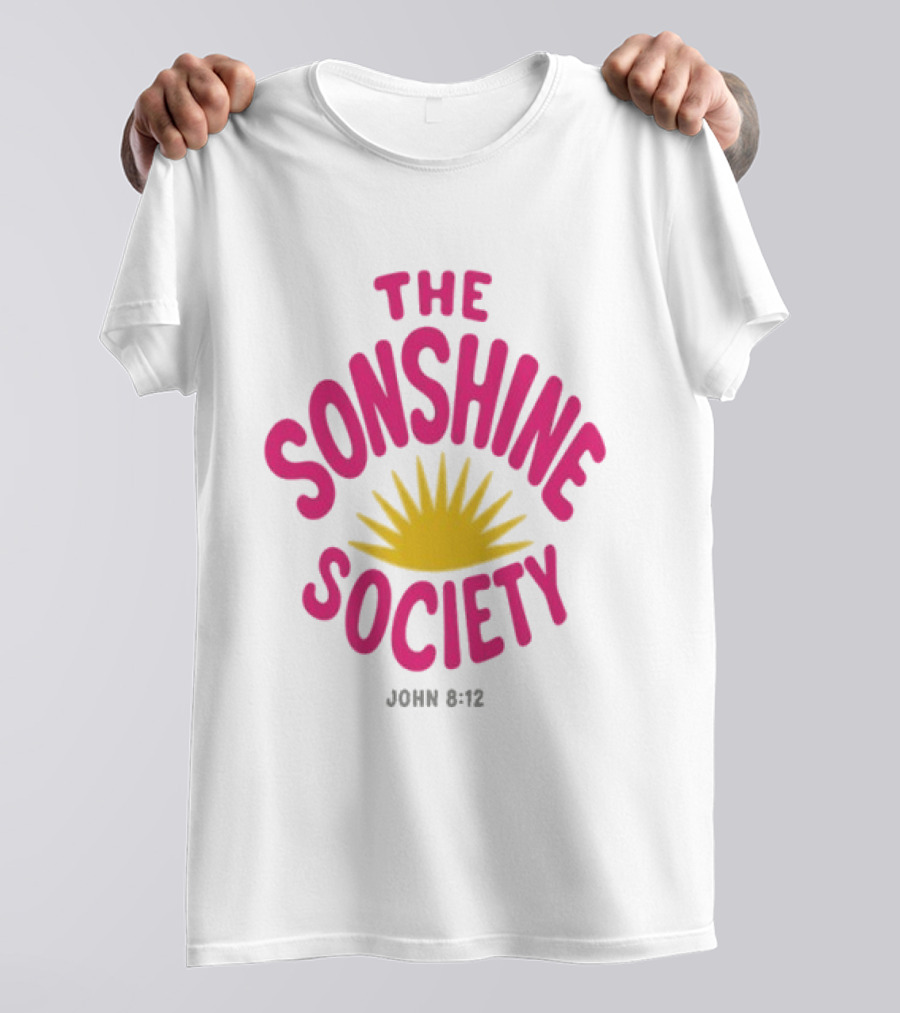 The Sonshine Society John 8 12 Bold Pink Yellow Sunburst T-Shirt
