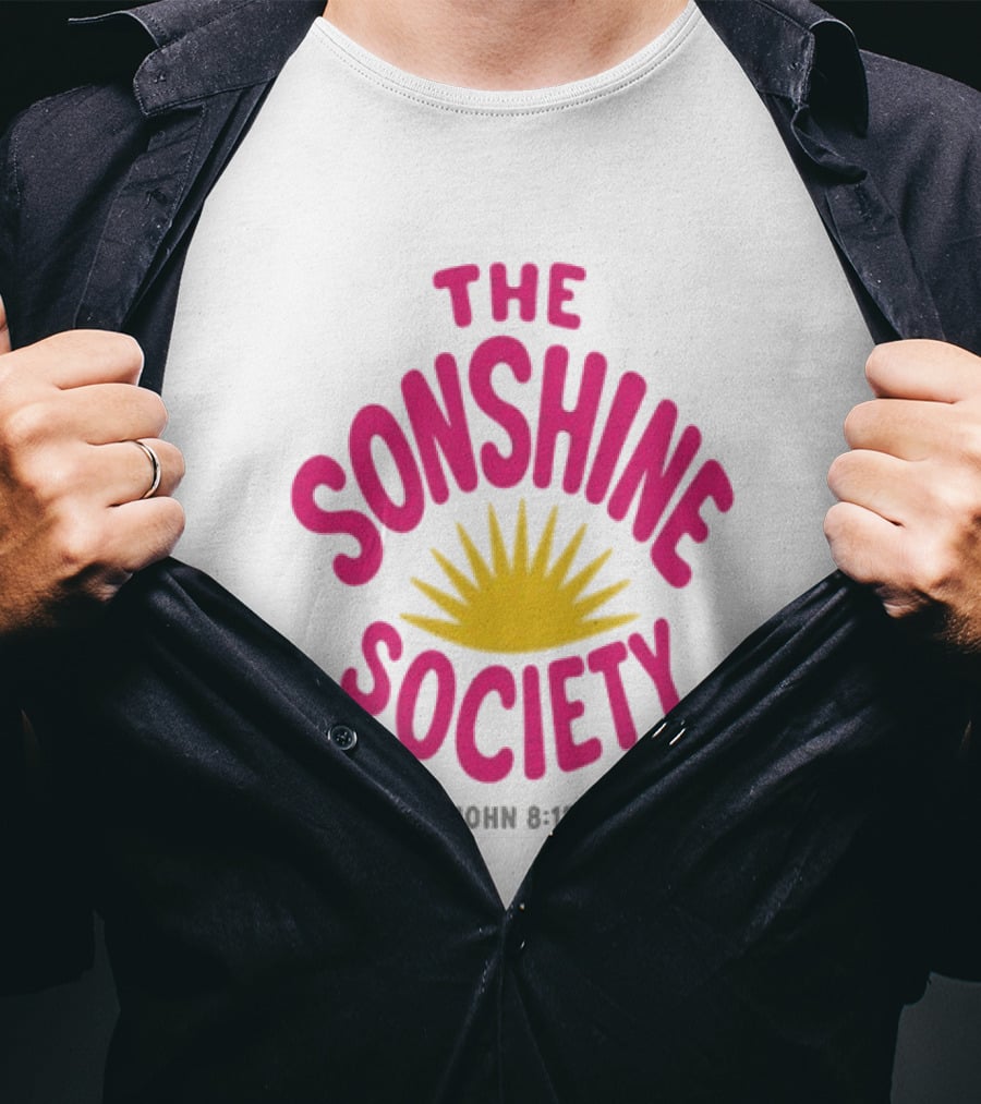 The Sonshine Society John 8 12 Bold Pink Yellow Sunburst T-Shirt