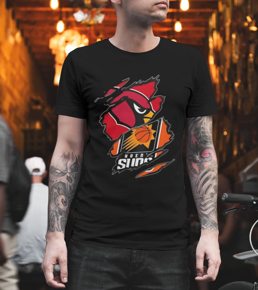 Arizona Cardinals Phoenix Suns Two Teams One Heart Scratch Edition T-Shirt