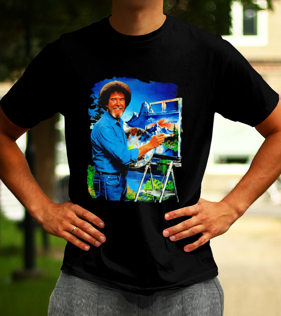 Bob Ross Painting Landscape Artist With Mountain Scene T-Shirt