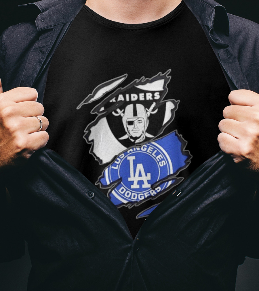 Las Vegas Raiders Los Angeles Dodgers Two Teams One Heart Scratch T-Shirt