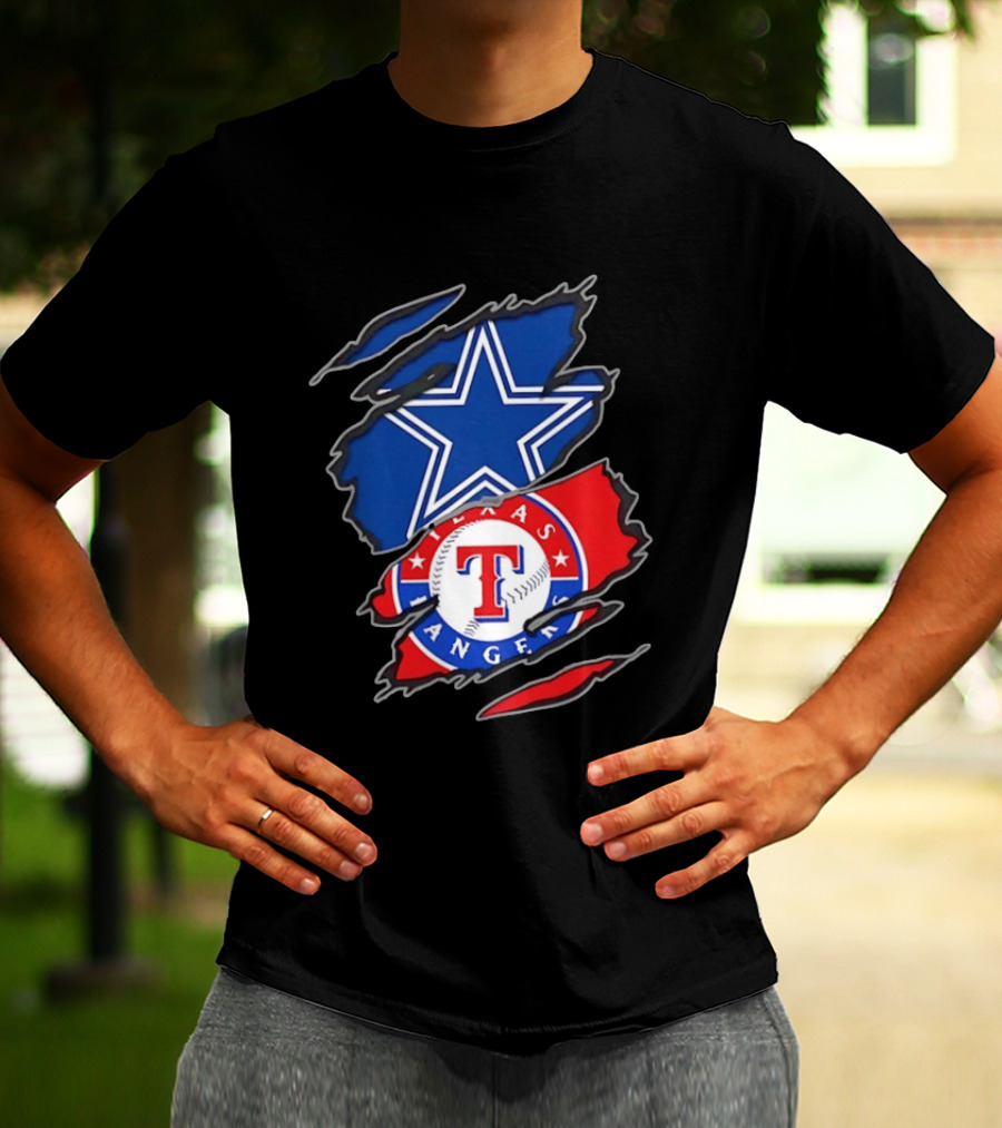 Dallas Cowboys Texas Rangers Two Teams One Heart Scratch T-Shirt