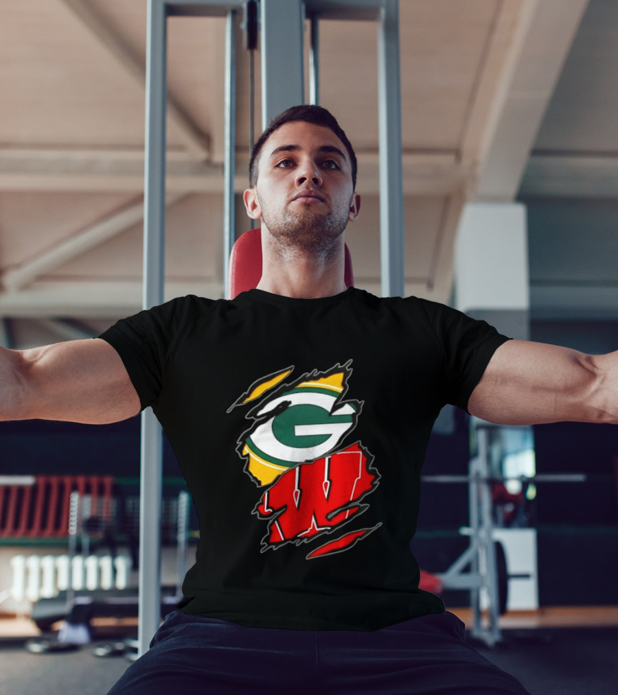 Green Bay Packers Wisconsin Badgers Two Teams One Heart Scratch T-Shirt