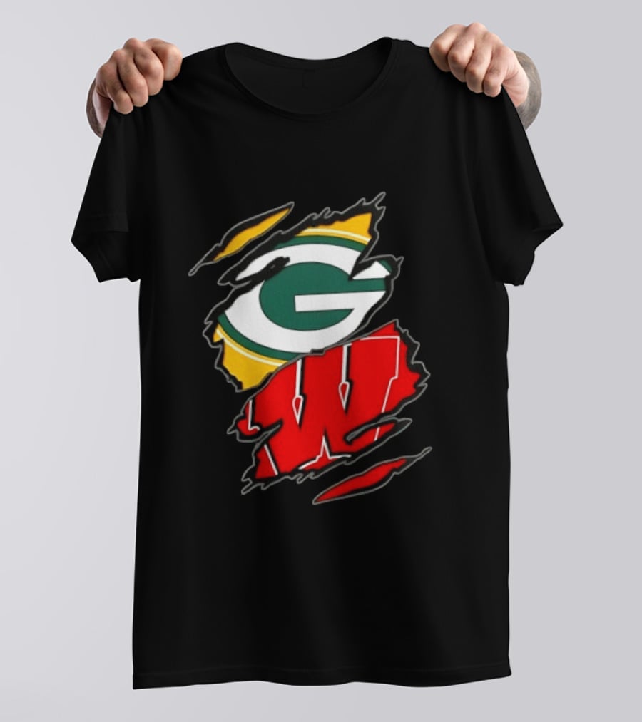 Green Bay Packers Wisconsin Badgers Two Teams One Heart Scratch T-Shirt