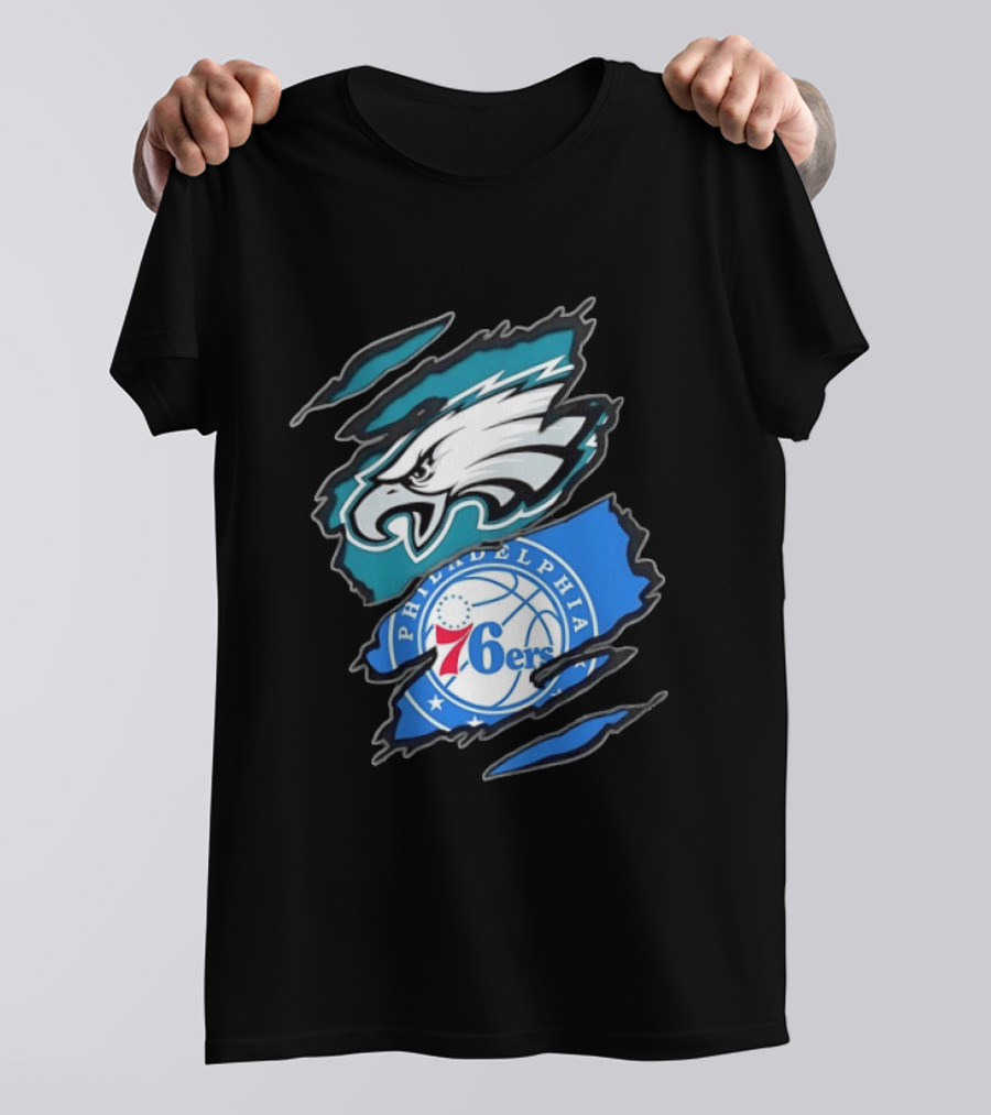 Philadelphia Eagles And Philadelphia 76ers Two Teams One Heart Scratch T-Shirt