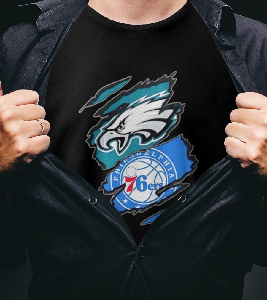 Philadelphia Eagles And Philadelphia 76ers Two Teams One Heart Scratch T-Shirt