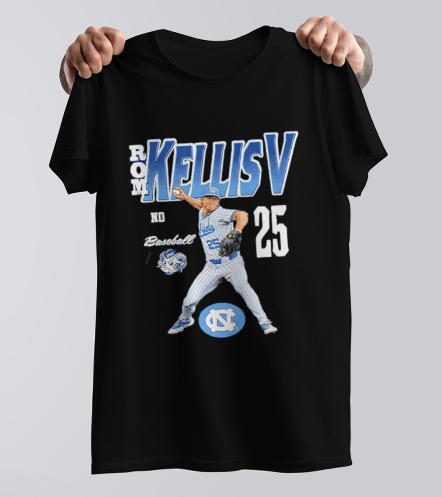 Rom Kellis V North Carolina Baseball No 25 Player UNC Tar Heels T-Shirt
