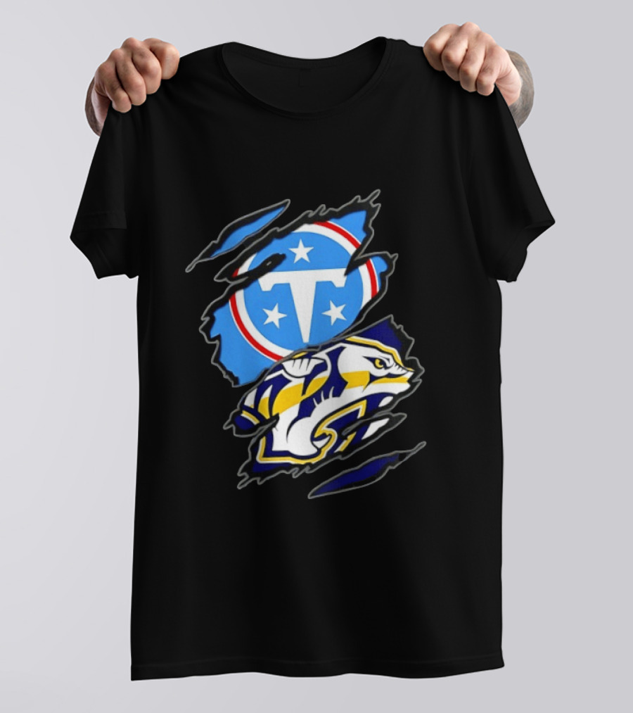 Tennessee Titans Nashville Predators Two Teams One Heart Scratch T-Shirt