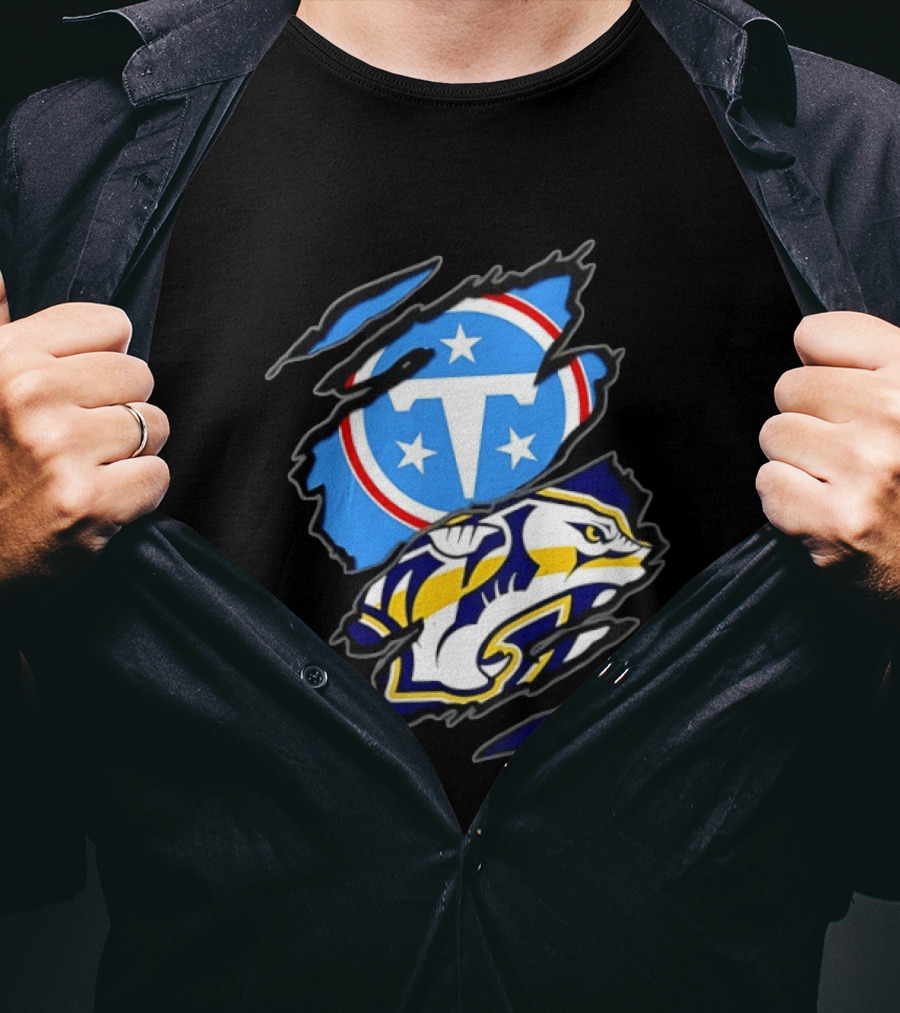 Tennessee Titans Nashville Predators Two Teams One Heart Scratch T-Shirt