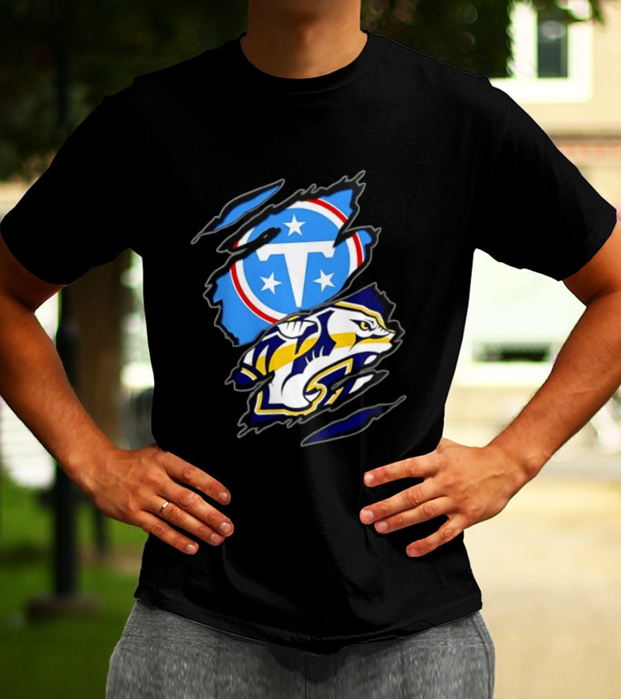 Tennessee Titans Nashville Predators Two Teams One Heart Scratch T-Shirt