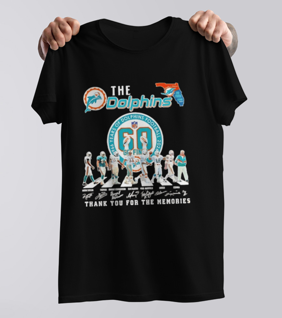 The Dolphins 1966 2026 60 Years Of Dolphins Football Thank You For The Memories NFL T-Shirt