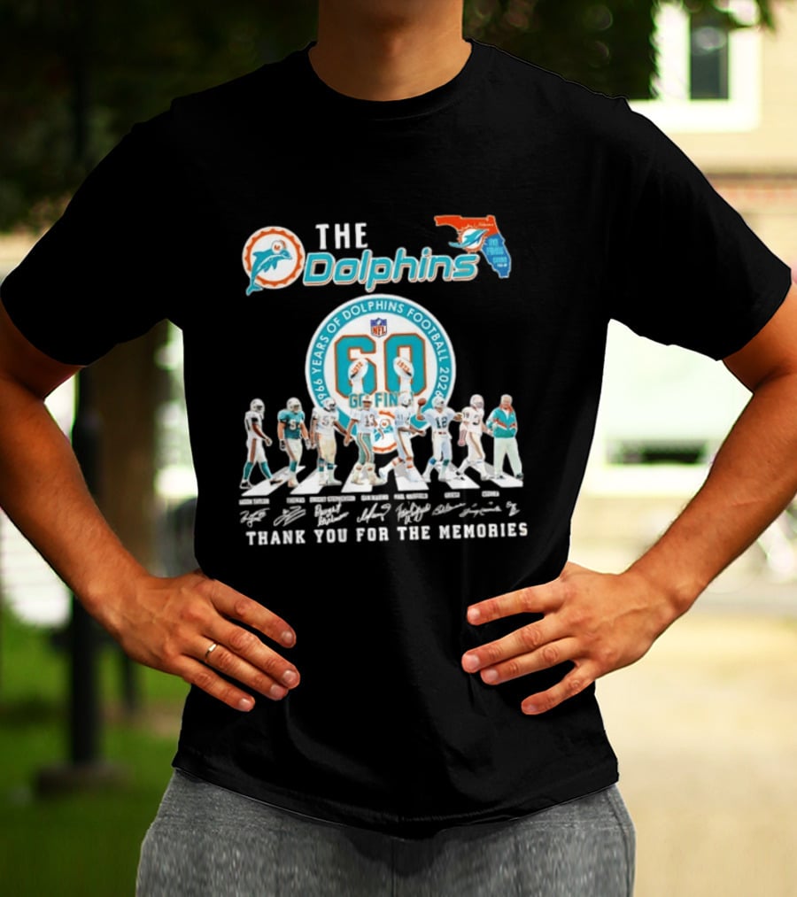 The Dolphins 1966 2026 60 Years Of Dolphins Football Thank You For The Memories NFL T-Shirt