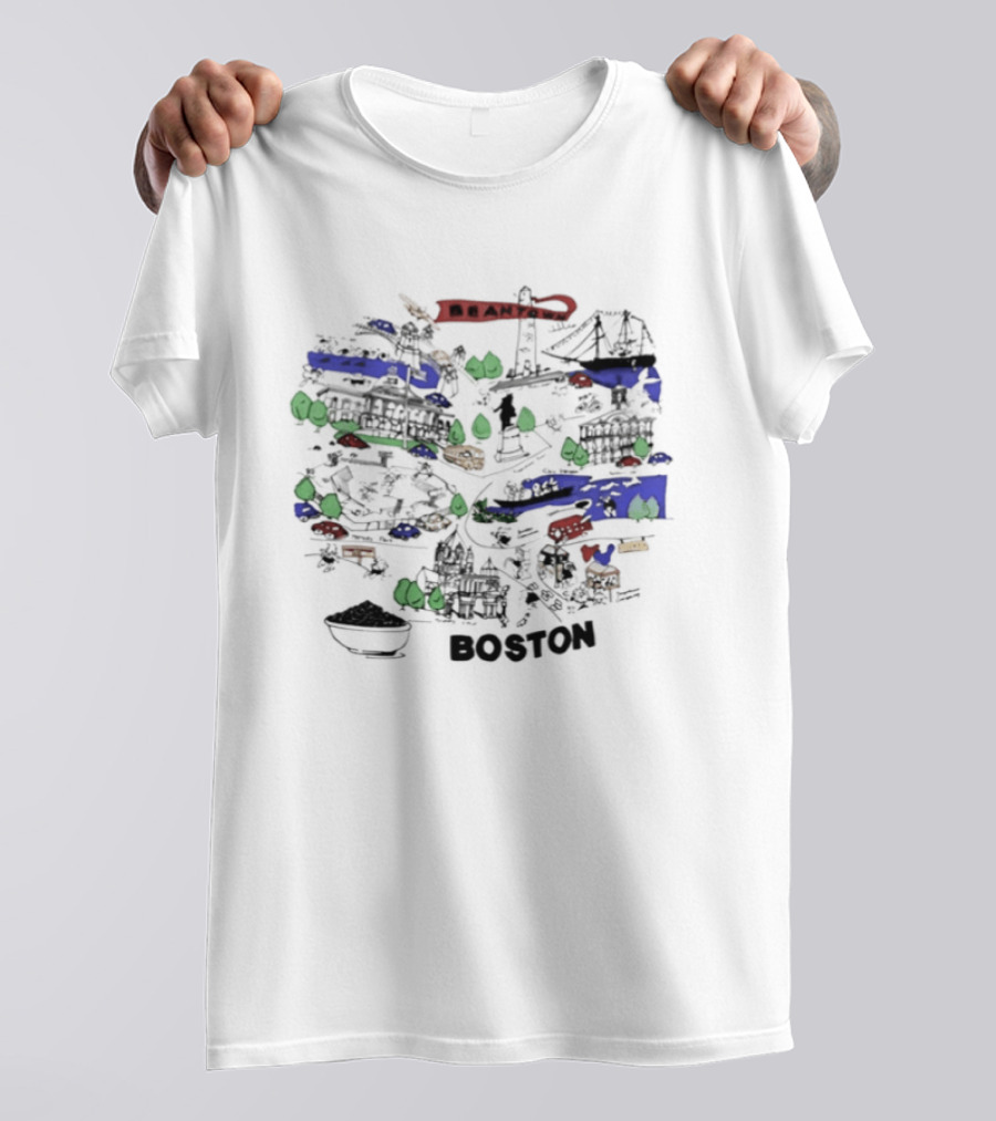 Beantown Boston Skyline Map Massachusetts Souvenir Bridge Boat Trees T-Shirt