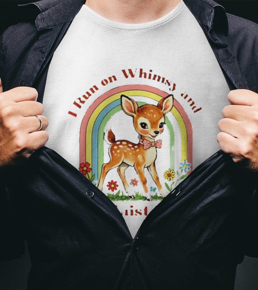 I Run On Whimsy And Feminist Rage Cute Deer With Rainbow And Flowers T-Shirt