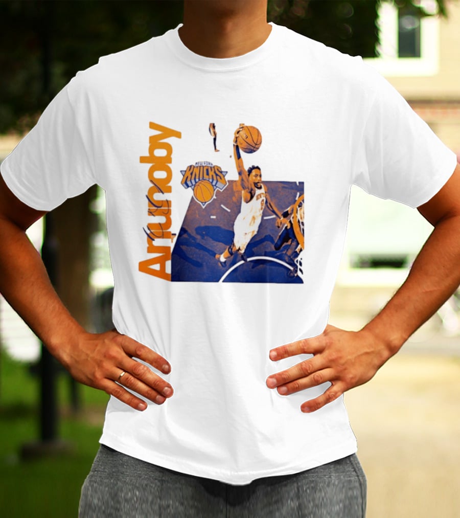 New York Knicks OG Anunoby Player Hype Dunking Action Scene T-Shirt