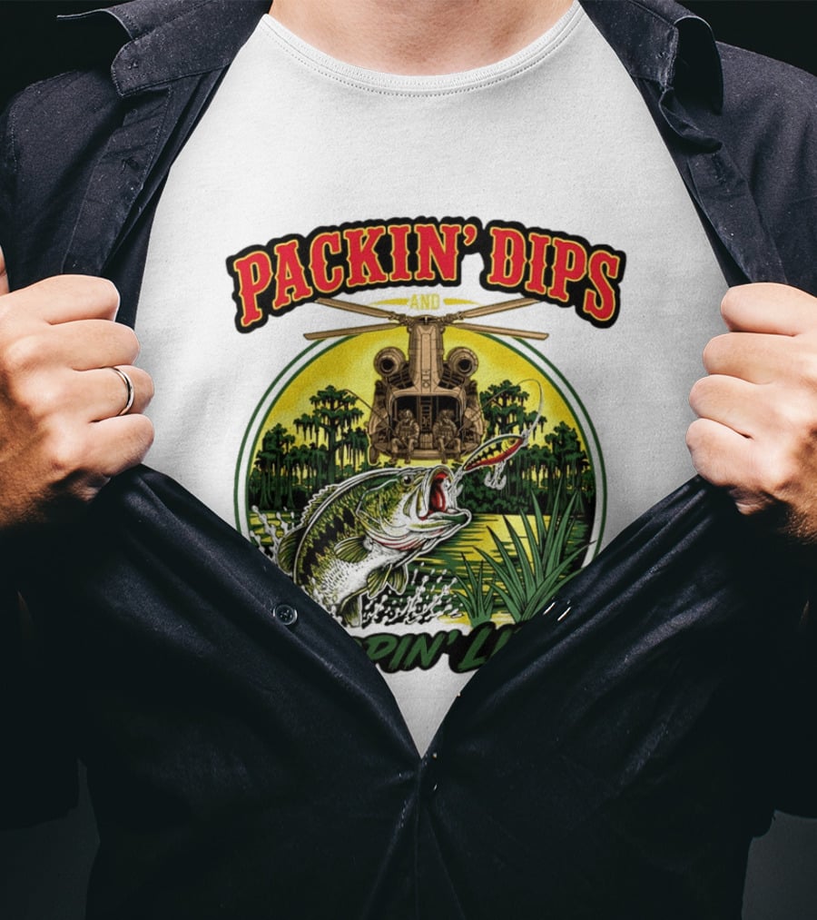 Packin' Dips And Rippin' Lips Fishing Helicopter Adventure T-Shirt