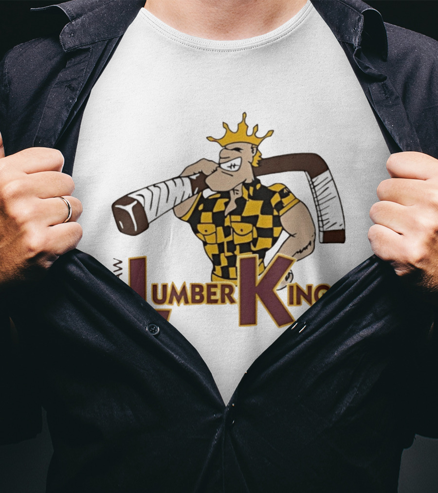 Saginaw Lumber Kings Hockey Team Logo Player With Crown And Hockey Stick T-Shirt