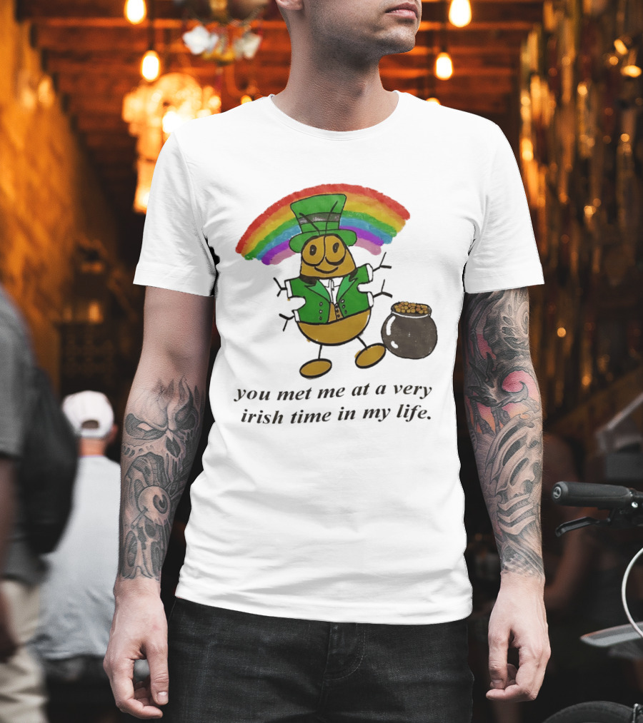 You Met Me At A Very Irish Time In My Life Rainbow Leprechaun Pot Of Gold T-Shirt