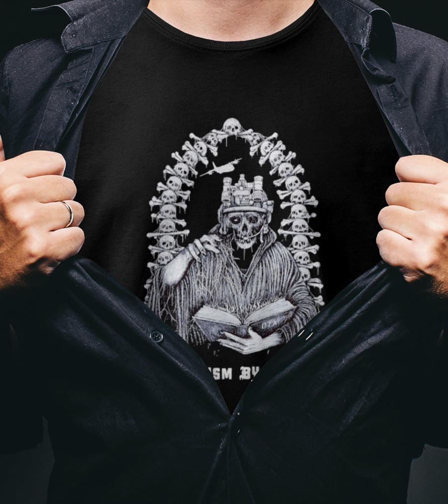 Baptism By Fire Skeleton Soldier Night Vision Goggles Book And Skulls T-Shirt