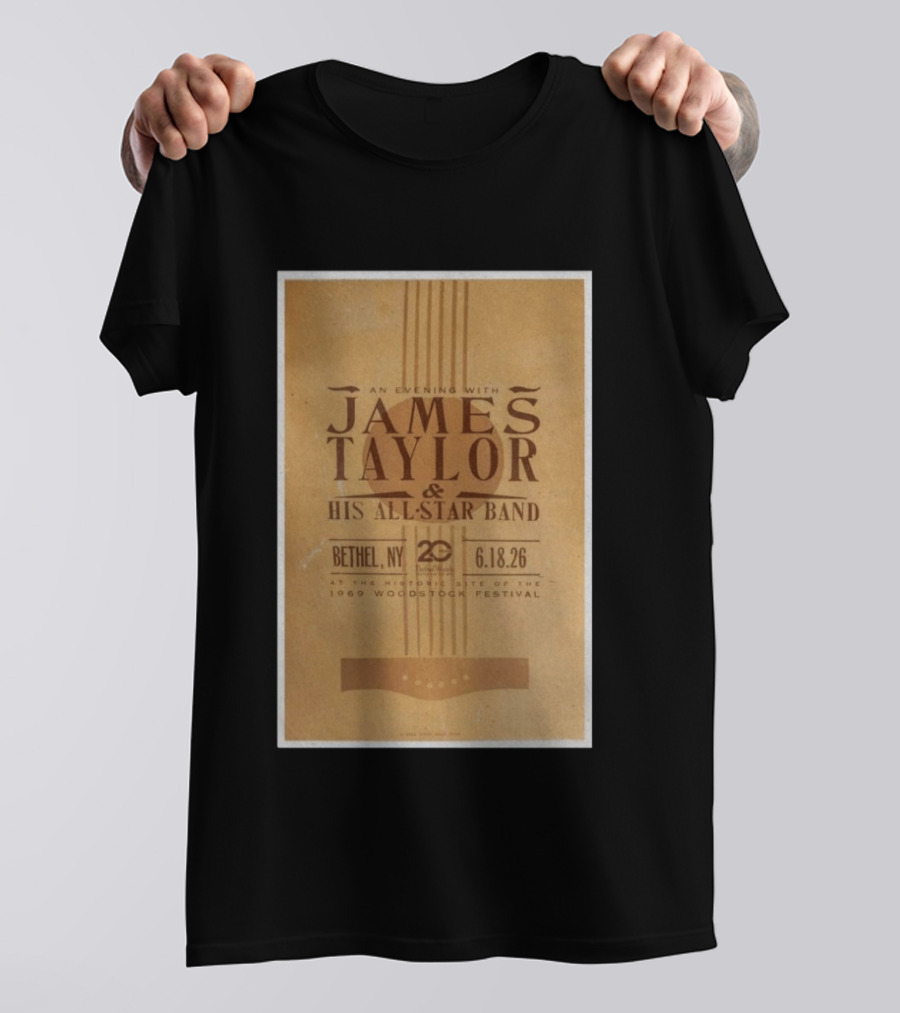 An Evening With James Taylor His All Star Band Bethel NY June 18 2026 Woodstock Festival T-Shirt