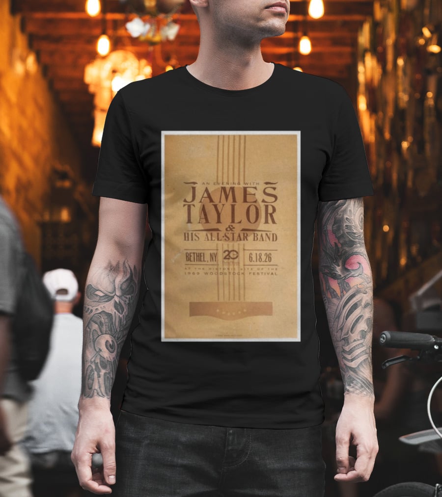 An Evening With James Taylor His All Star Band Bethel NY June 18 2026 Woodstock Festival T-Shirt