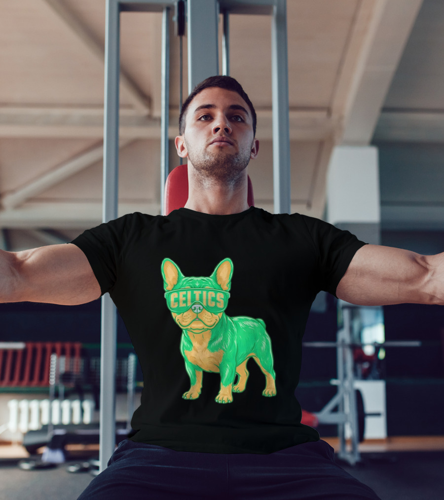 Boston Celtics French Bulldog Wearing Celtics Glasses T-Shirt