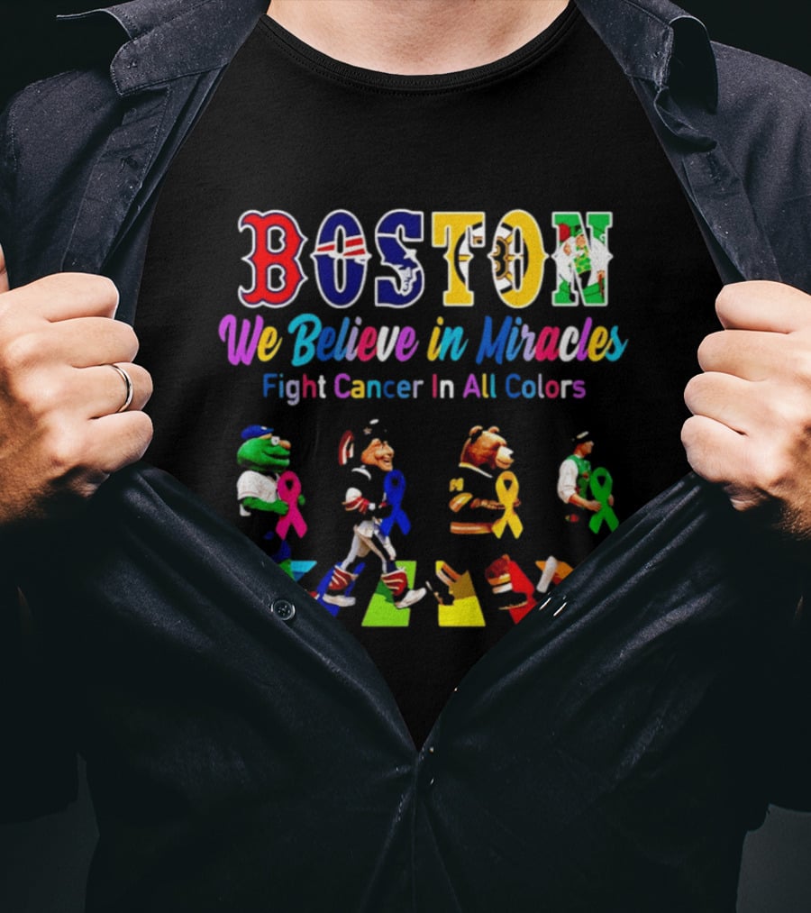 Boston We Believe In Miracles Fight Cancer In All Colors Abbey Road T-Shirt