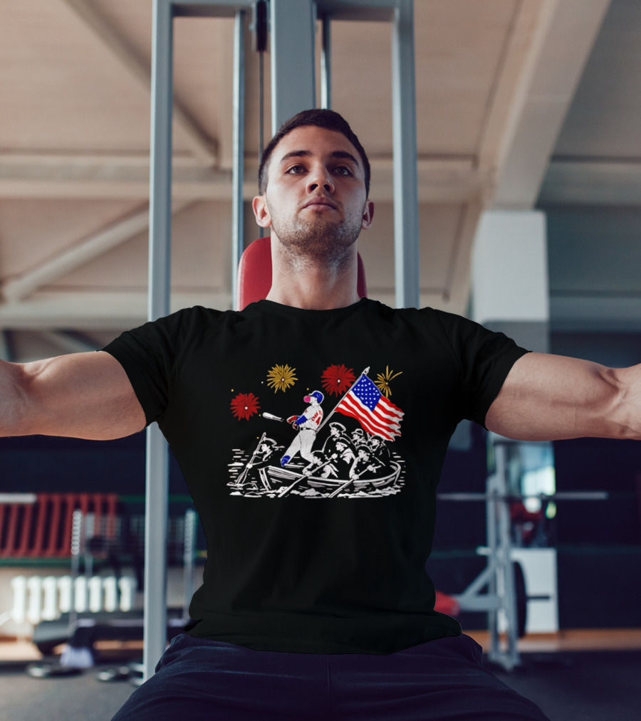 PCA Cubs Crossing The Delaware Patriotic Baseball Fireworks Celebration T-Shirt