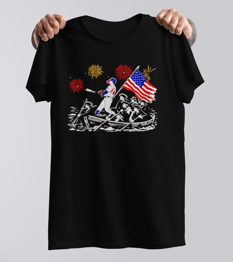 PCA Cubs Crossing The Delaware Patriotic Baseball Fireworks Celebration T-Shirt