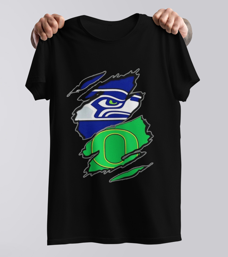 Seattle Seahawks Oregon Ducks Two Teams One Heart Scratch T-Shirt