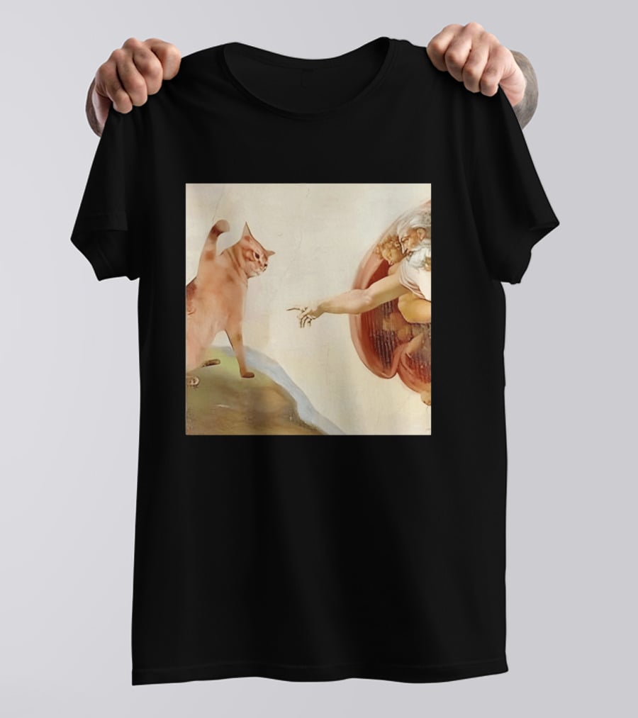 Floppa Meets Creation In Iconic God Touching Fingers Scene T-Shirt