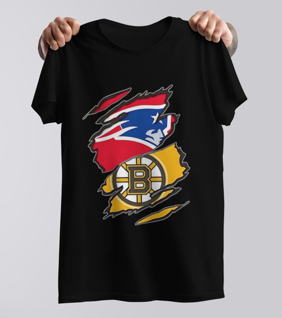 New England Patriots Boston Bruins Two Teams One Heart Scratch NFL NHL Fan T-Shirt