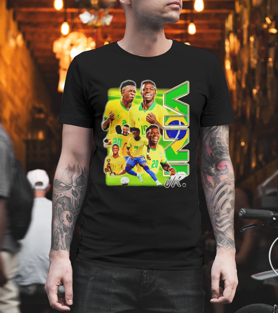 Vinicius Junior Brazil Number 10 Yellow Green Soccer Team Collage T-Shirt