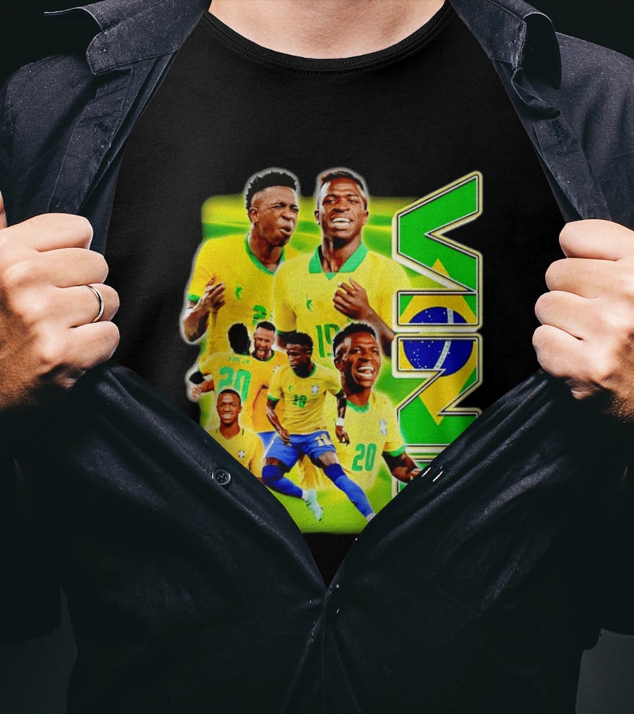 Vinicius Junior Brazil Number 10 Yellow Green Soccer Team Collage T-Shirt