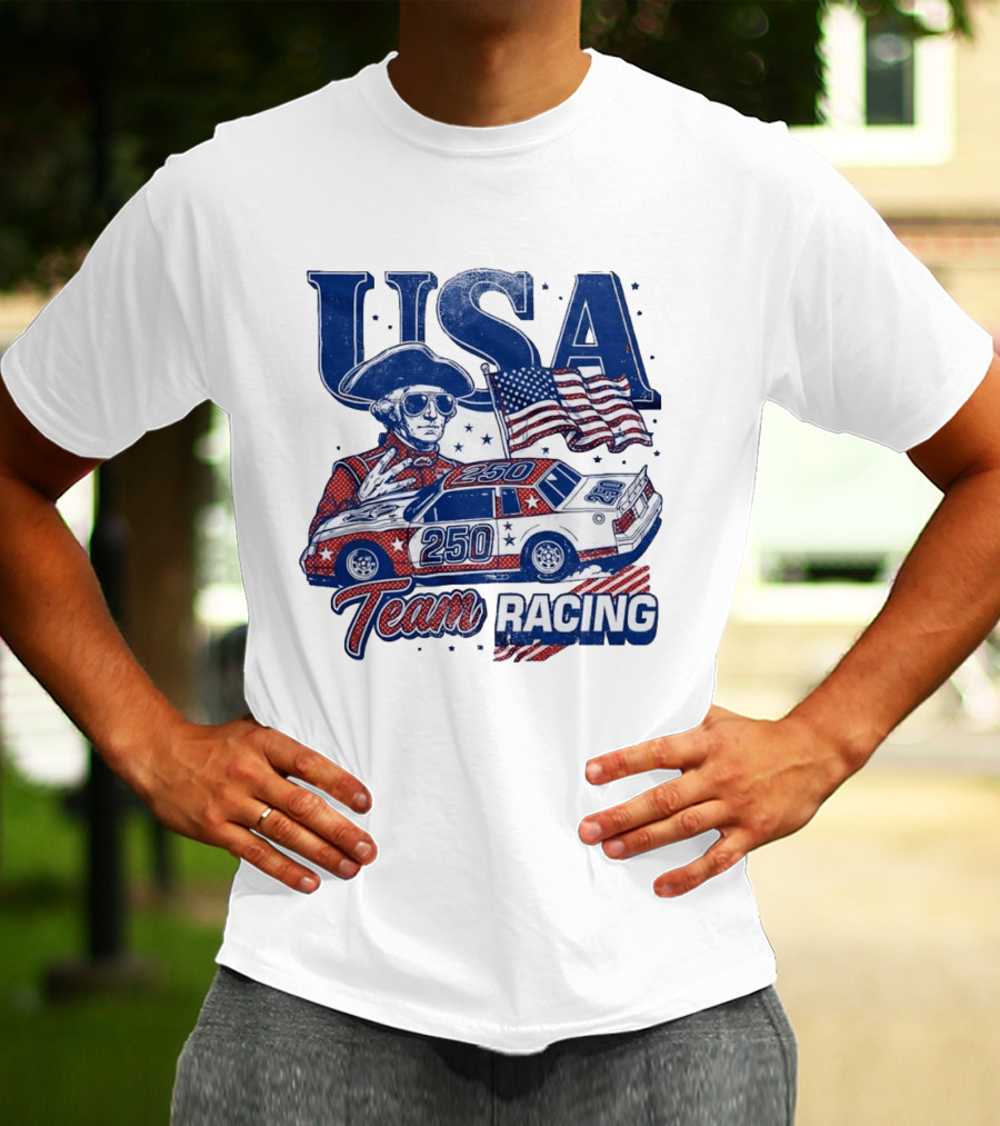 USA Team Racing 250 George Washington American Flag T-Shirt