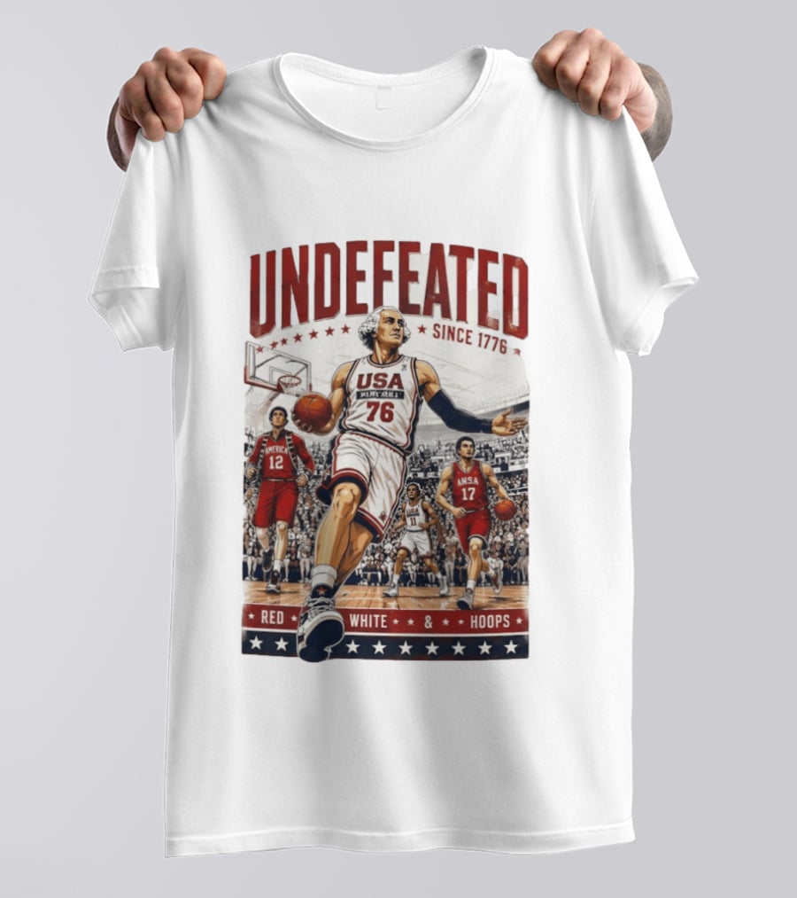 Undefeated USA Basketball Since 1776 Red White Hoops George Washington T-Shirt