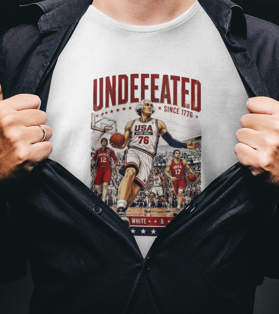 Undefeated USA Basketball Since 1776 Red White Hoops George Washington T-Shirt