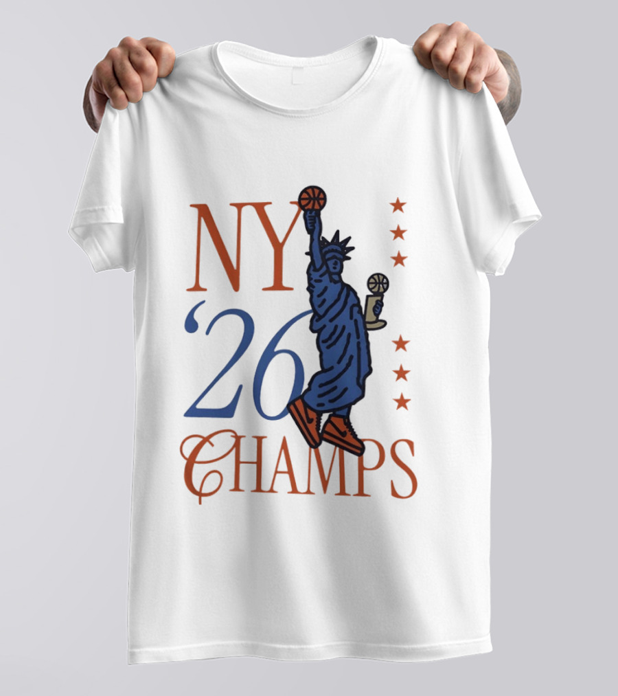 NY 26 Champs Statue Liberty Basketball Trophy T-Shirt
