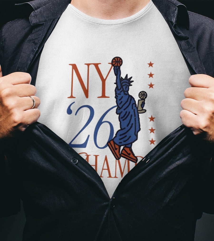 NY 26 Champs Statue Liberty Basketball Trophy T-Shirt