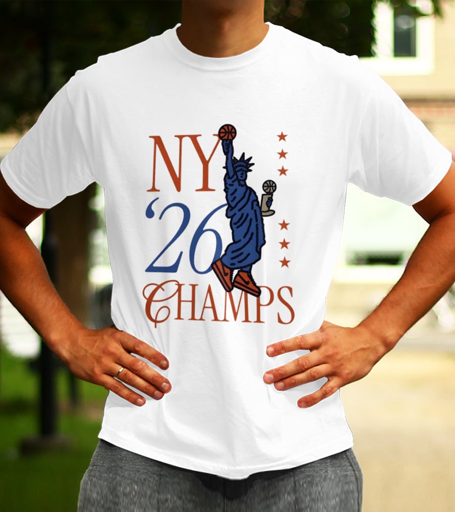 NY 26 Champs Statue Liberty Basketball Trophy T-Shirt