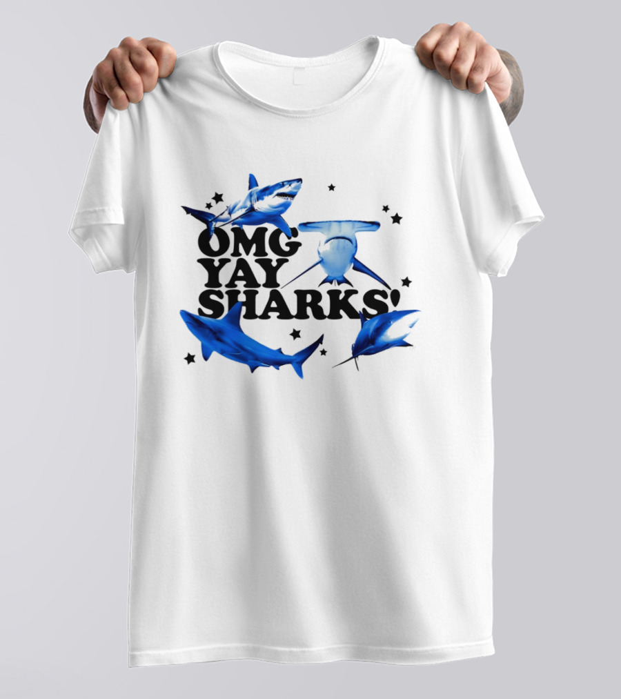 OMG Yay Sharks Ocean Life Marine Biology With Blue Shark Images T-Shirt