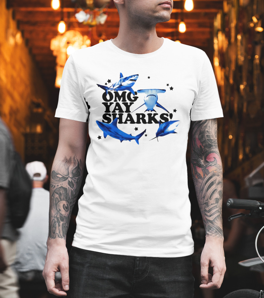 OMG Yay Sharks Ocean Life Marine Biology With Blue Shark Images T-Shirt