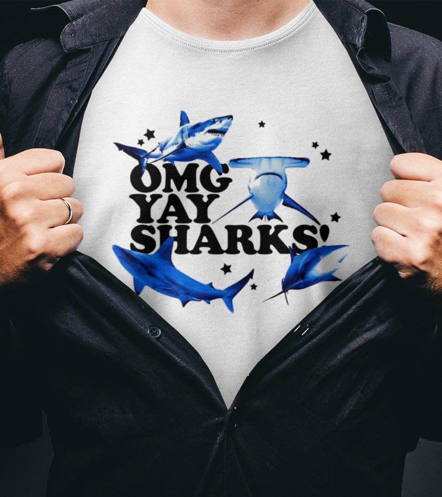 OMG Yay Sharks Ocean Life Marine Biology With Blue Shark Images T-Shirt