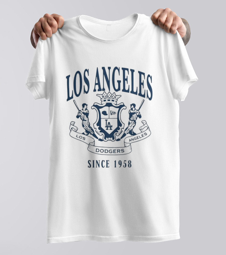 Los Angeles Dodgers New Era Lifestyle Coat Of Arms Los Doyers Since 1958 Flocking T-Shirt