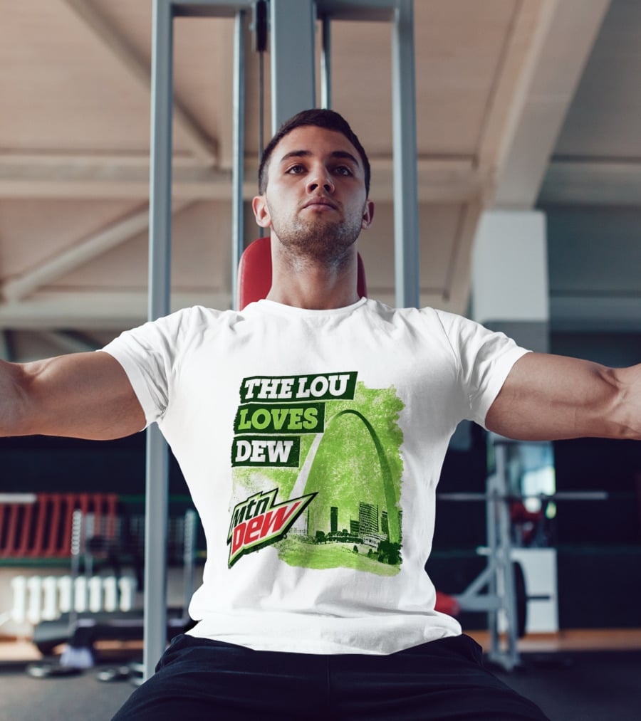The Lou Loves Dew Mtn Dew St Louis Gateway Arch T-Shirt