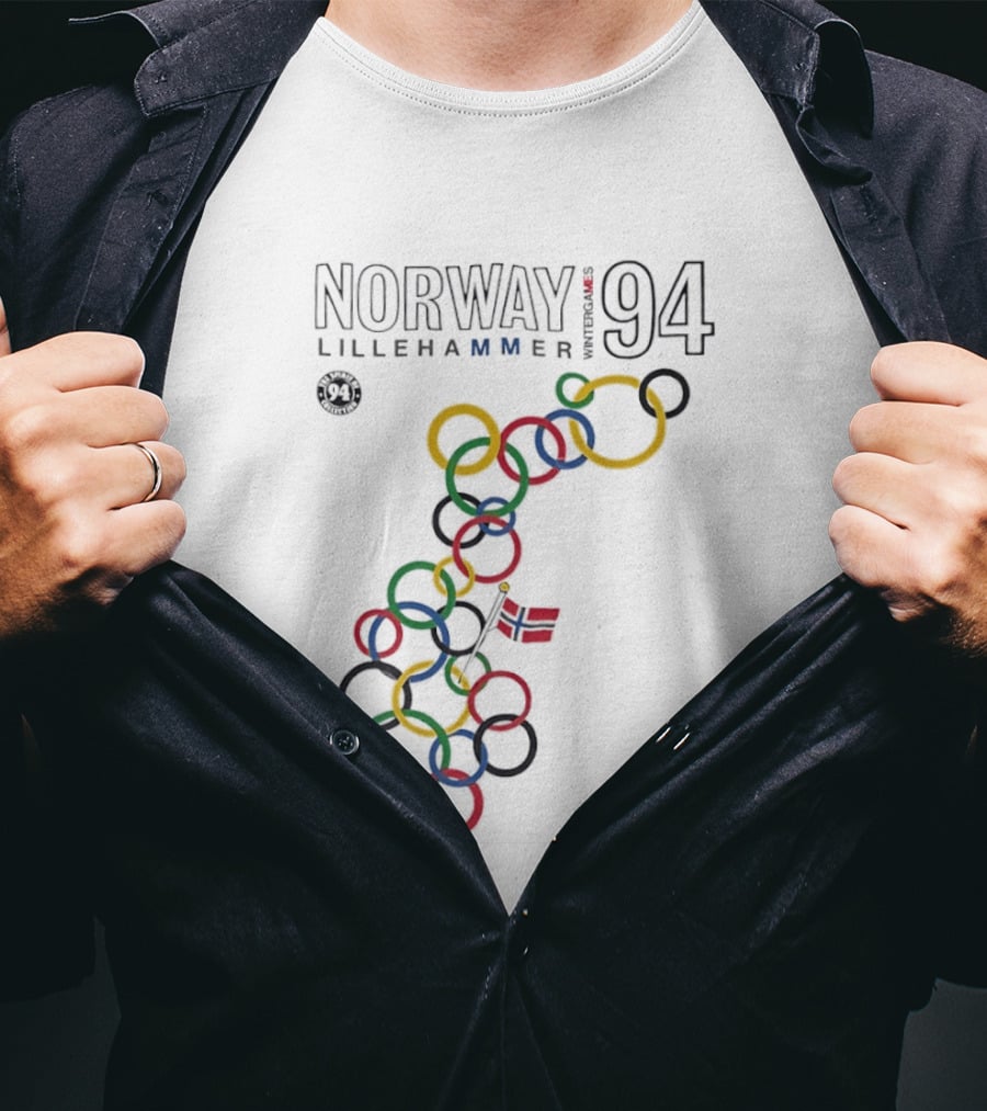 Norway Lillehammer 1994 Winter Games Rings Map T-Shirt