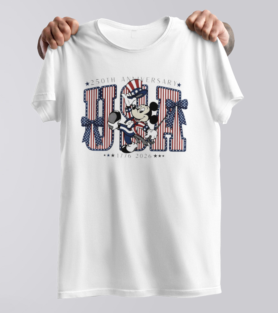 250th Anniversary Mickey Mouse USA 1776 2026 Patriotic Bow Disney Holiday T-Shirt