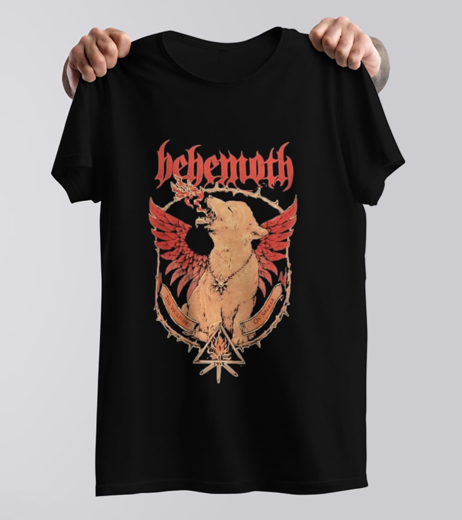 Behemoth The Wolfling Ov Siberia Fire Wings Wolf Sun Sigil Black Metal Music T-Shirt