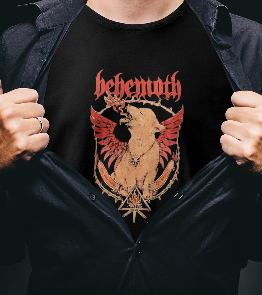 Behemoth The Wolfling Ov Siberia Fire Wings Wolf Sun Sigil Black Metal Music T-Shirt